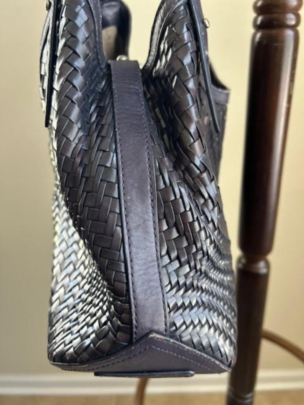 Cole Haan Genevieve Triangle Tote Navy Woven Leather - Picture 8 of 12